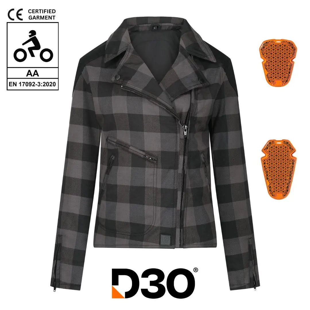 MotoGirl Jessie Flannel Ladies Textile Jacket Grey - FREE UK Shipping, FREE 365 Day Returns | Moto Central