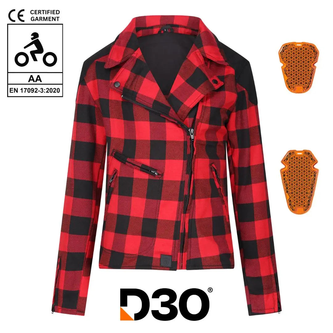 MotoGirl Jessie Flannel Ladies Textile Jacket Red - FREE UK Shipping, FREE 365 Day Returns | Moto Central