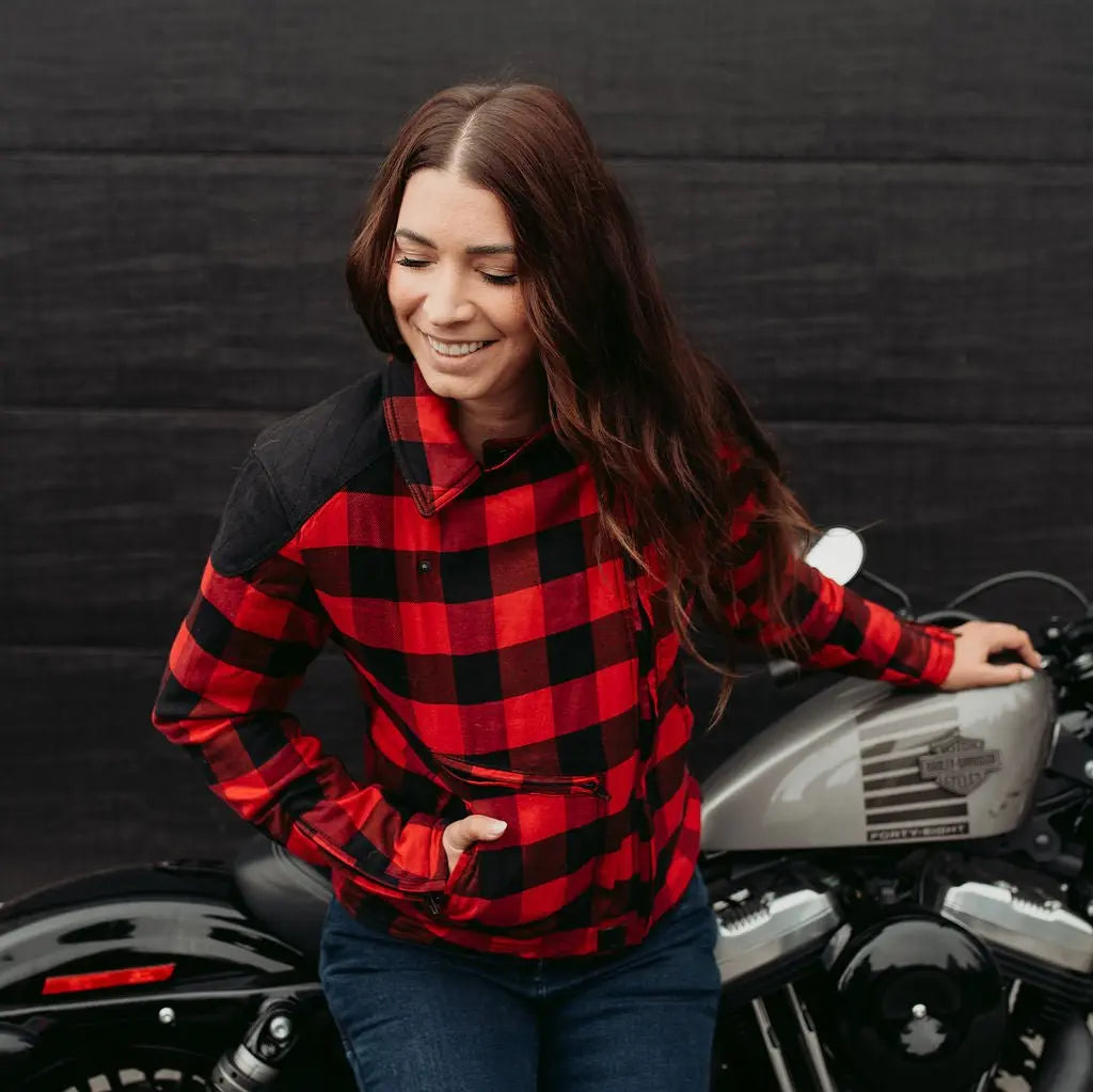 MotoGirl Jessie Flannel Ladies Textile Jacket Red - FREE UK Shipping, FREE 365 Day Returns | Moto Central
