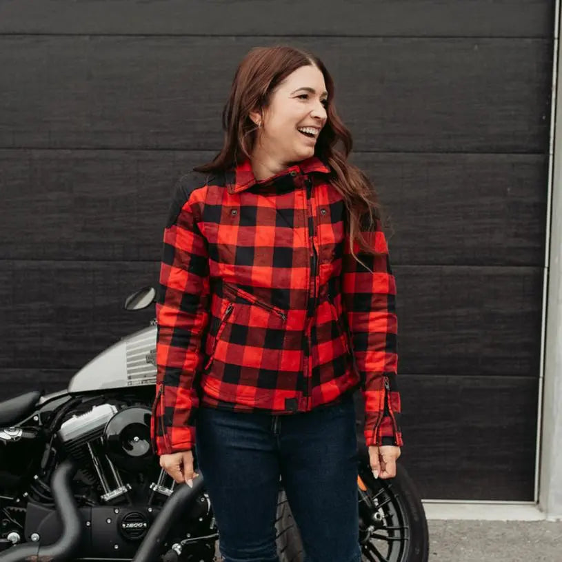 MotoGirl Jessie Flannel Ladies Textile Jacket Red - FREE UK Shipping, FREE 365 Day Returns | Moto Central