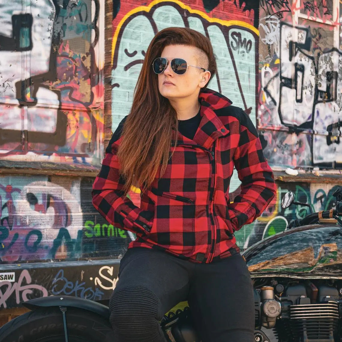 MotoGirl Jessie Flannel Ladies Textile Jacket Red - FREE UK Shipping, FREE 365 Day Returns | Moto Central