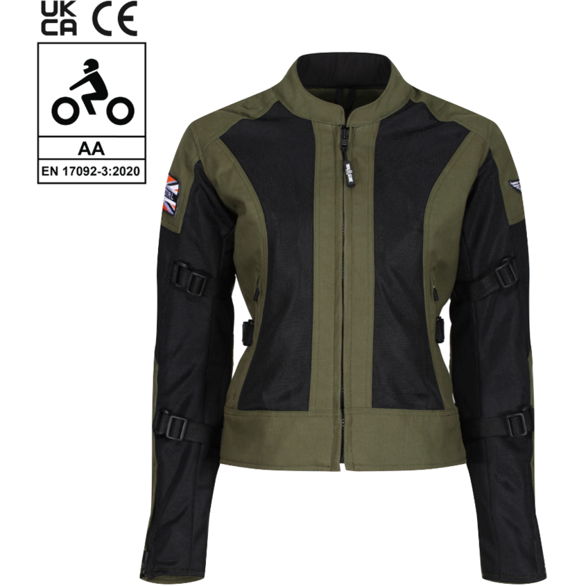 MotoGirl Jodie Summer Ladies Textile Jacket Khaki Green