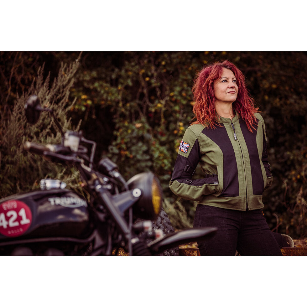 MotoGirl Jodie Summer Ladies Textile Jacket Khaki Green