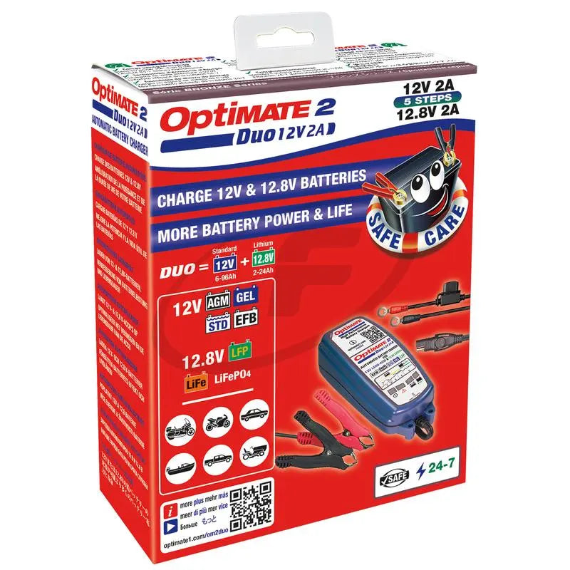 OptiMate 2 Duo 12V Battery Charger / Optimiser FREE UK Delivery, FREE 365 Day Returns | Moto Central