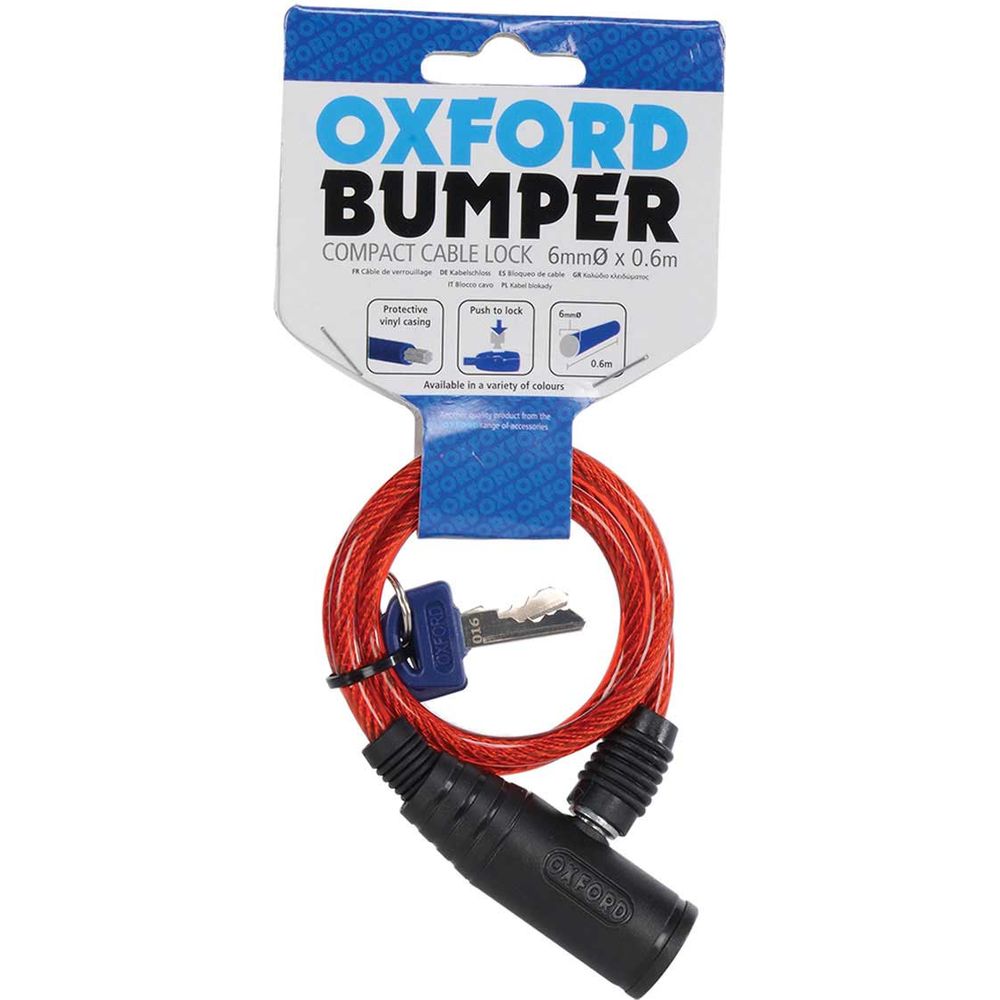 Oxford Bumper Cable Lock Red - 600 mm x 6 mm