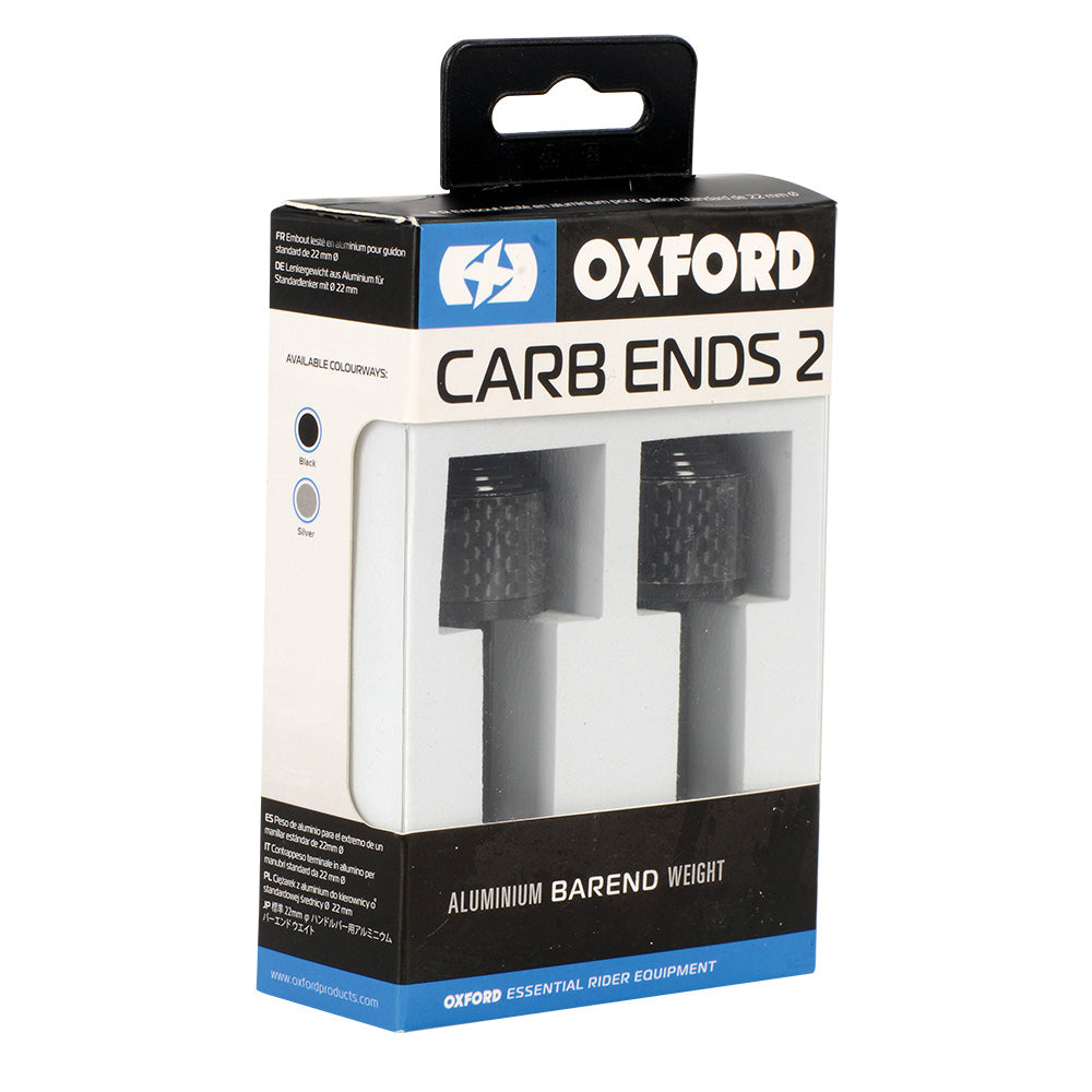 Oxford Handlebar CarbEnds 2 Black Pair - retail packaging