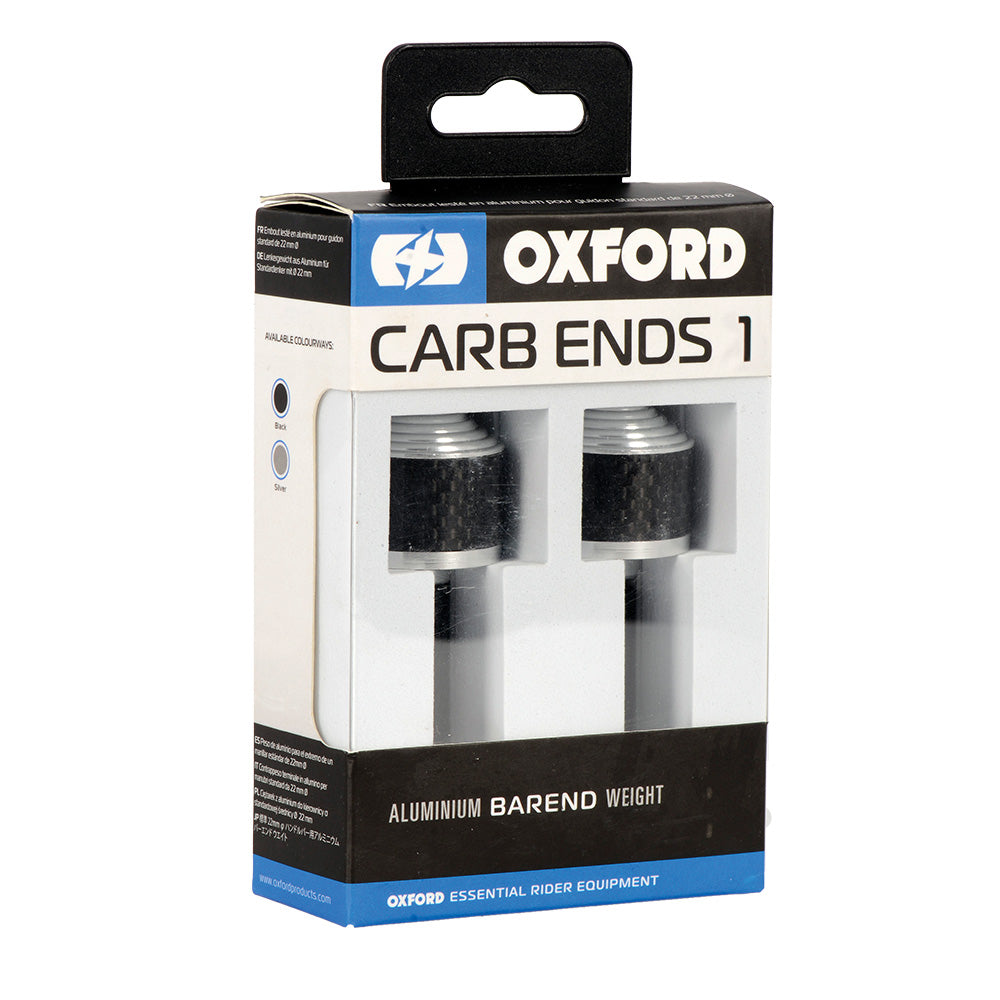 Oxford Handlebar CarbEnds 2 Silver Pair - retail packaging