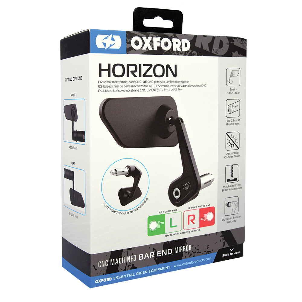 Oxford Horizon Bar End Left Mirror Black - left mirror retail packaging