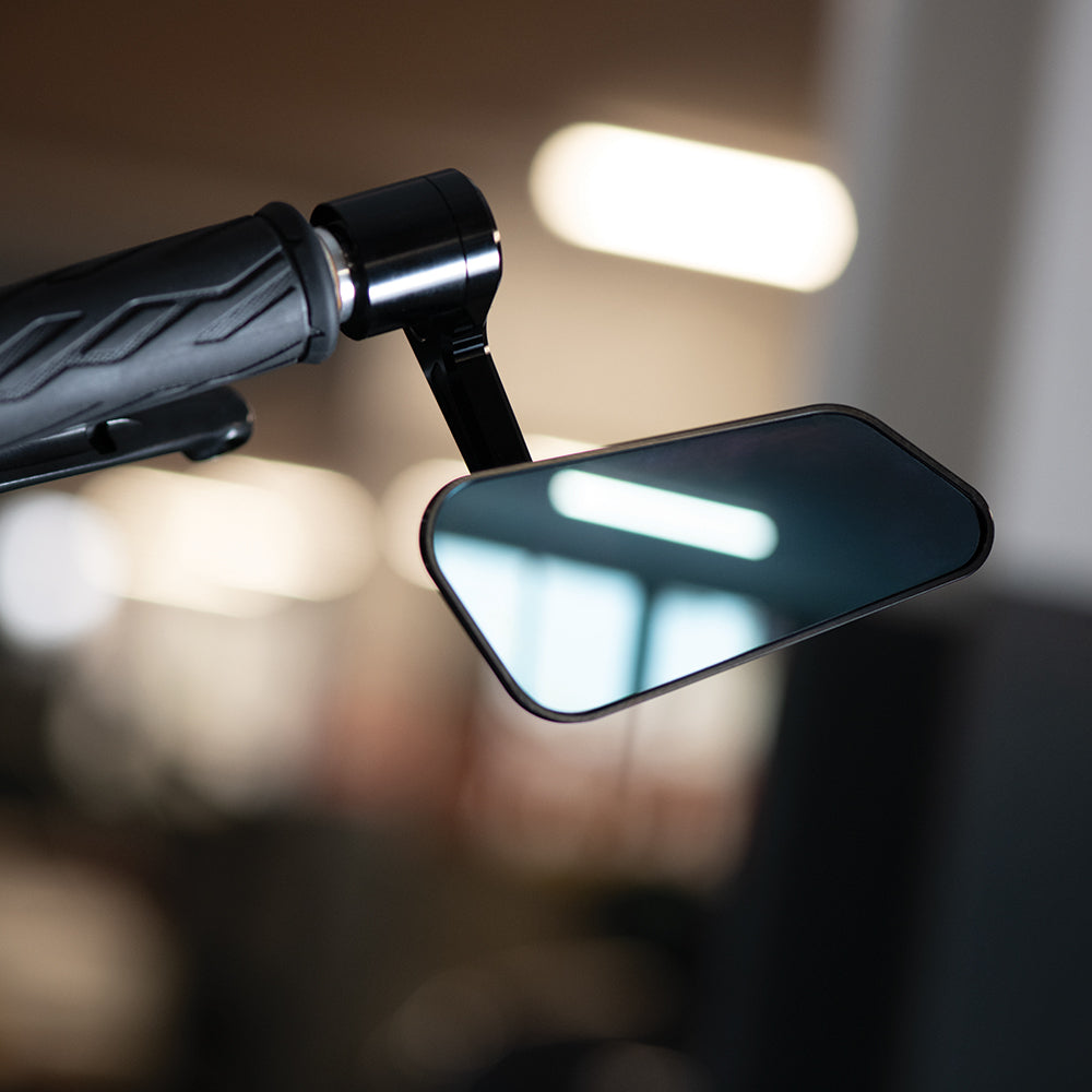 Oxford Horizon Bar End Left Mirror Black - mirror fitted to a motorcycle