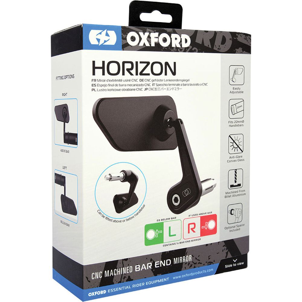 Oxford Horizon Bar End Right Mirror Black - retail packaging