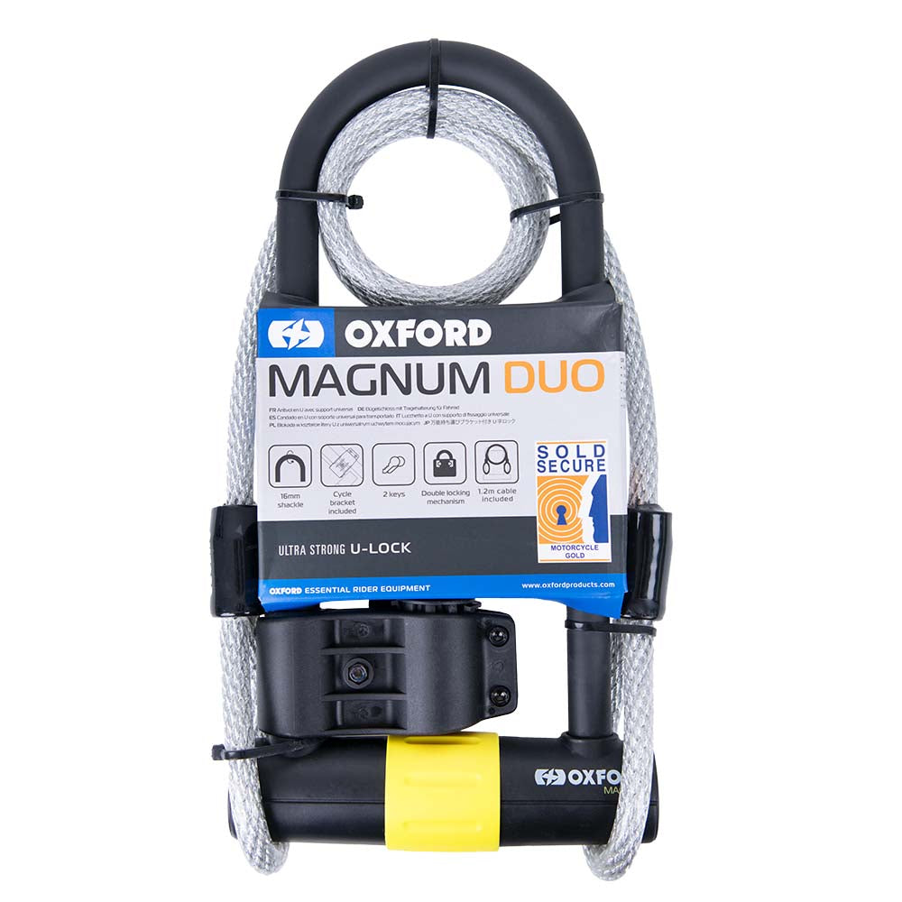 Oxford Magnum Duo U-Lock With Bracket & Cable Black / Yellow - 170 x 315mm