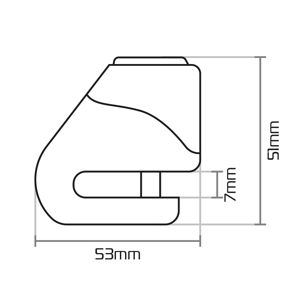 Oxford Micro XD5 Disc Lock Yellow / Black, dimensions diagram