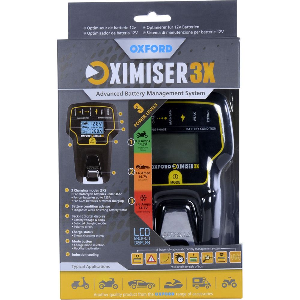 Oxford Oximiser 3X Advanced Battery Management System Black / Yellow - UK Plug
