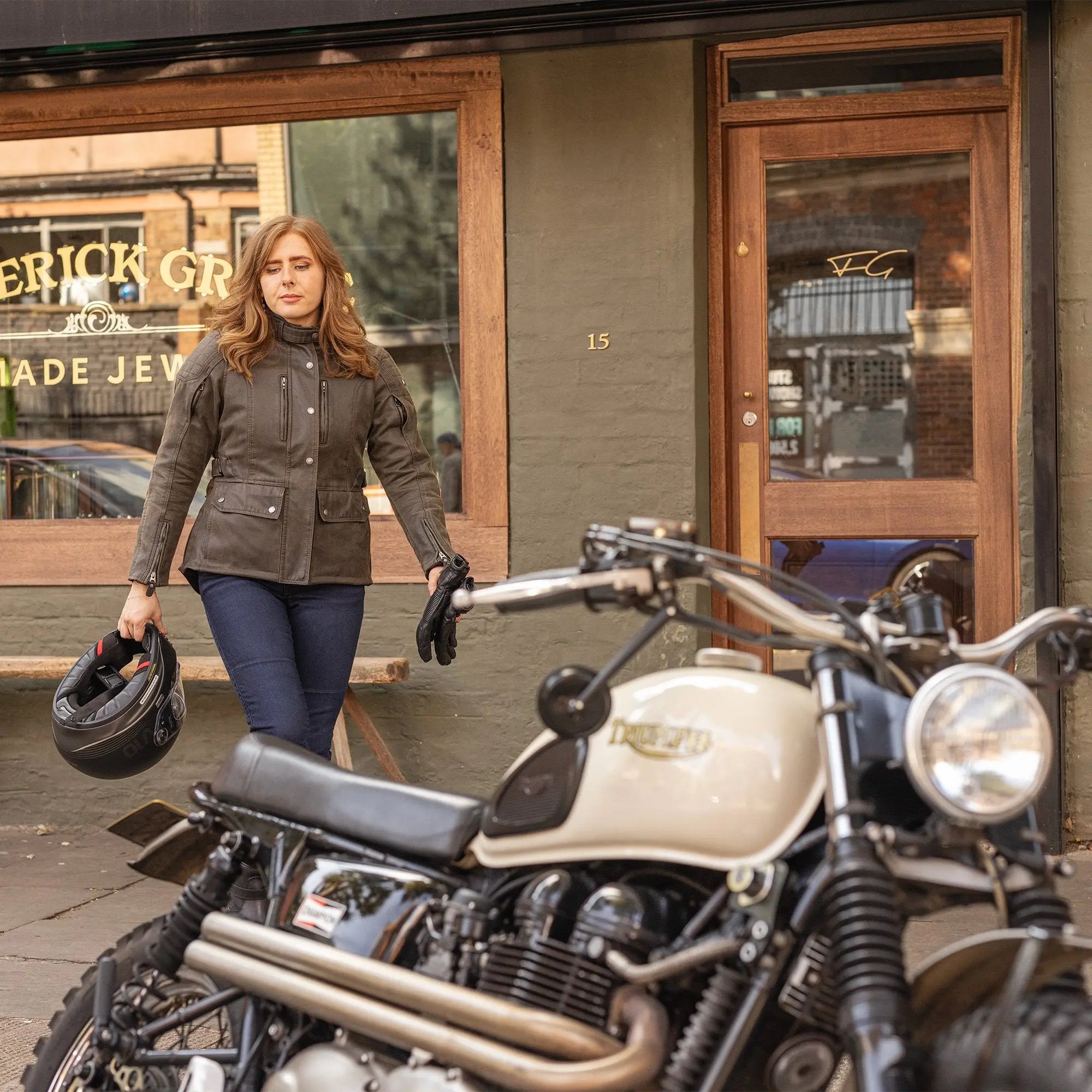 Oxford Sterling D2D Ladies Textile Jacket Khaki - FREE UK Shipping, FREE 365 Day Returns | Moto Central