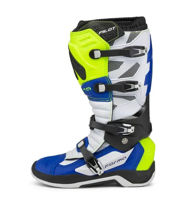 Forma Pilot Boots Fluo Yellow / White / Blue FREE UK Delivery, FREE 365 Day Returns | Moto Central