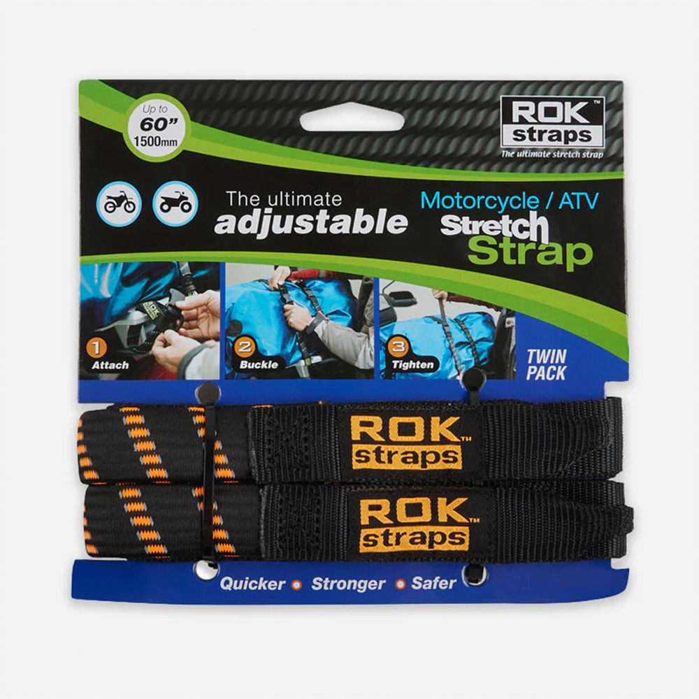 ROK Motorcycle Adjustable Stretch Strap Black / Orange - Pack Of 2