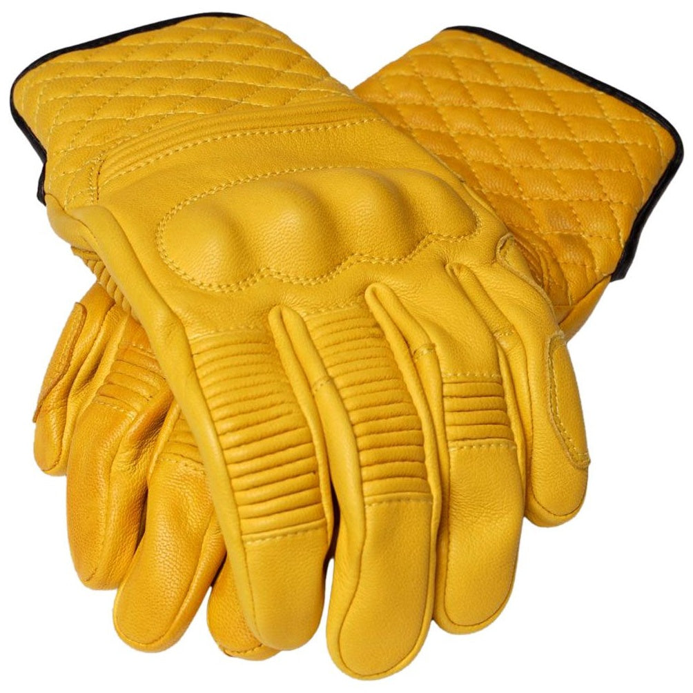 Rokker Tucson Leather Gloves Natural Yellow – pair in back-of-hand view