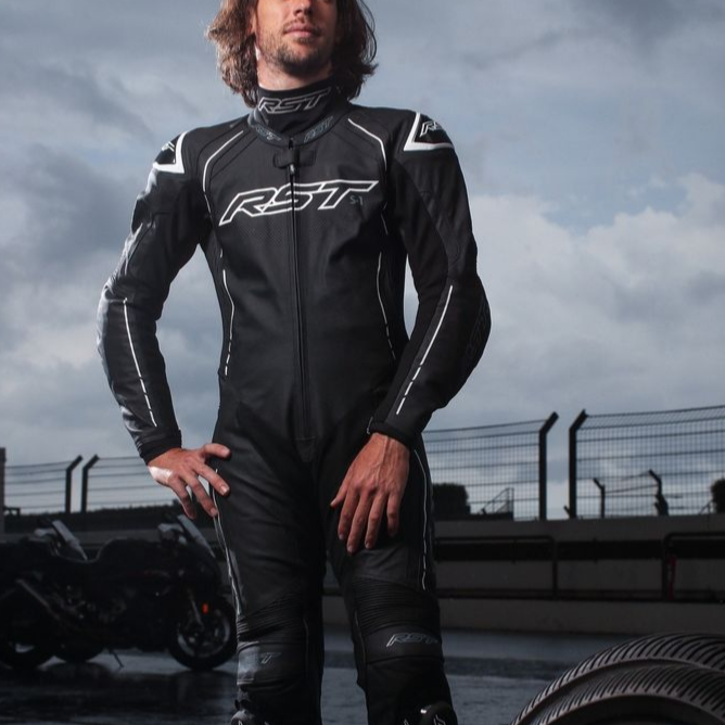RST S1 CE One Piece Leather Suit Black / Black / White