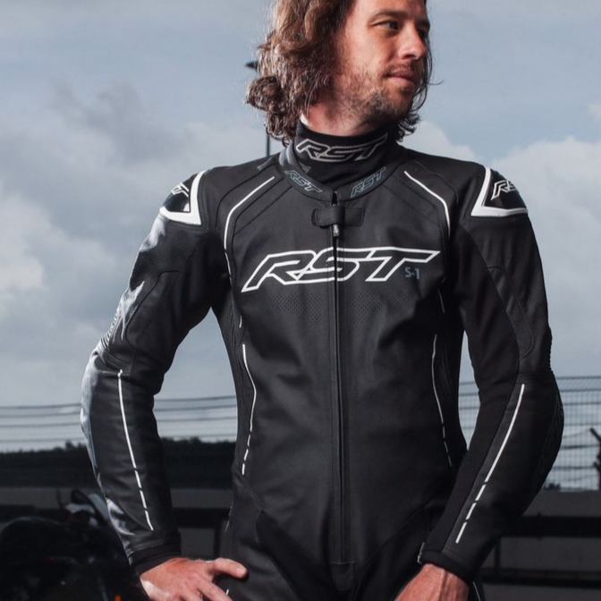 RST S1 CE One Piece Leather Suit Black / Black / White