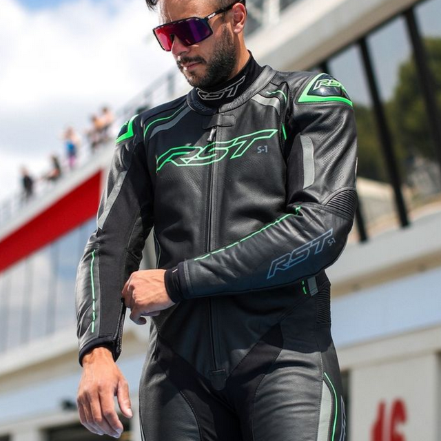 RST S1 CE One Piece Leather Suit Black / Grey / Neon Green