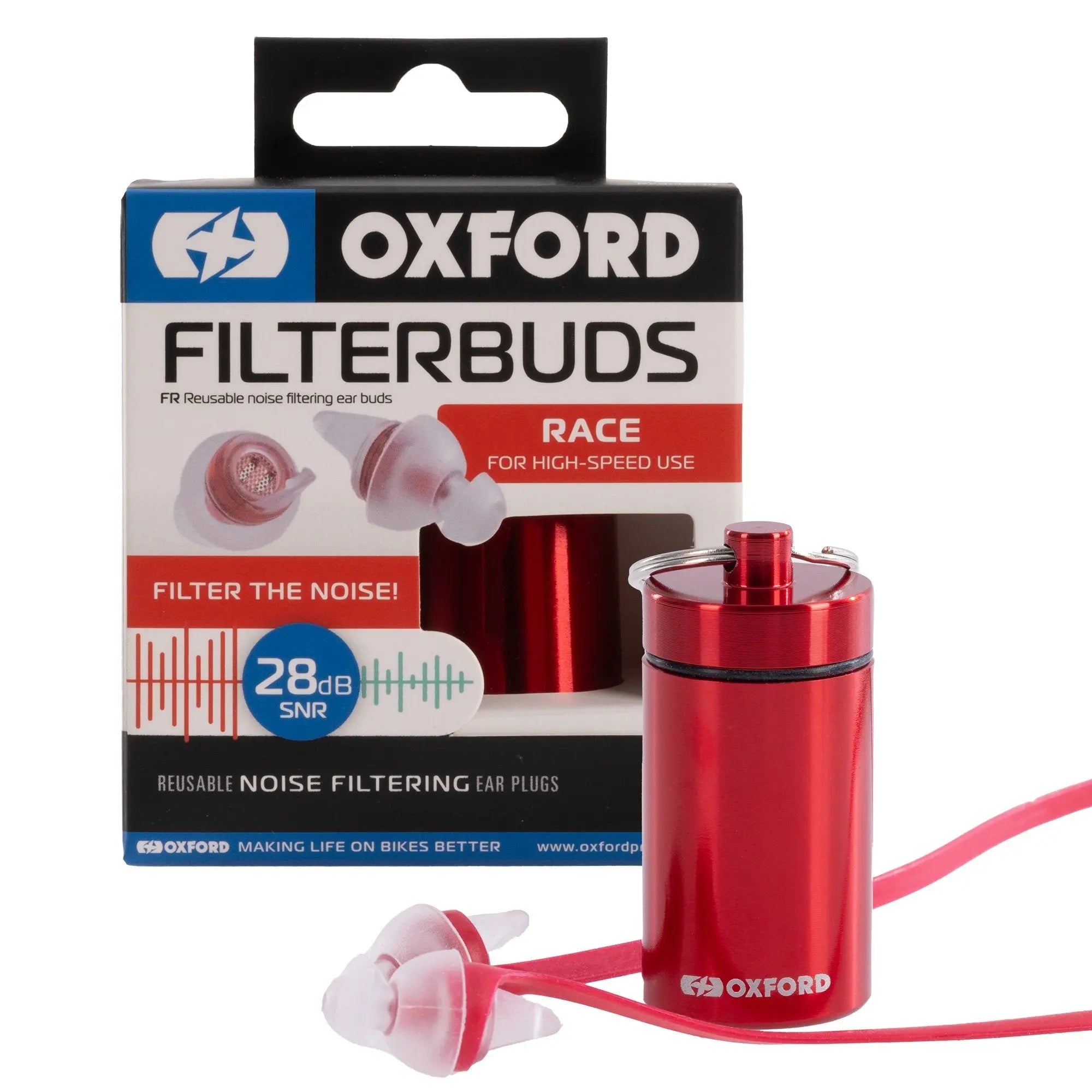 Oxford FilterBuds Race 28 SNR Ear Buds Clear / Red - FREE UK Shipping, FREE 365 Day Returns | Moto Central