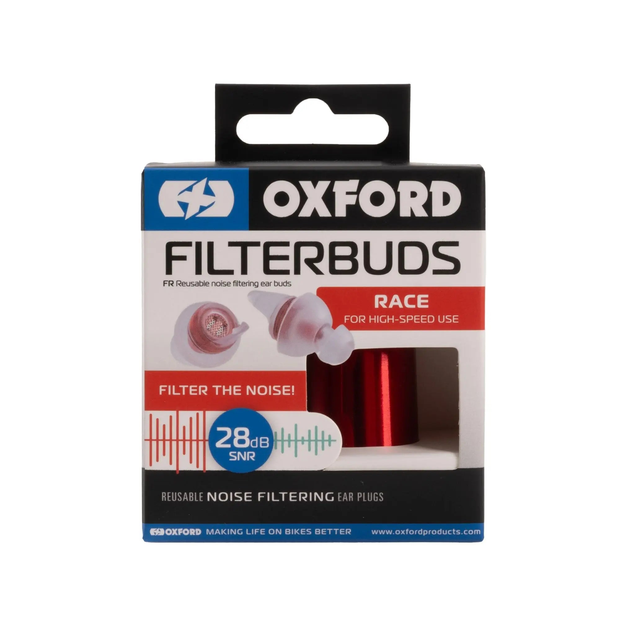 Oxford FilterBuds Race 28 SNR Ear Buds Clear / Red - FREE UK Shipping, FREE 365 Day Returns | Moto Central