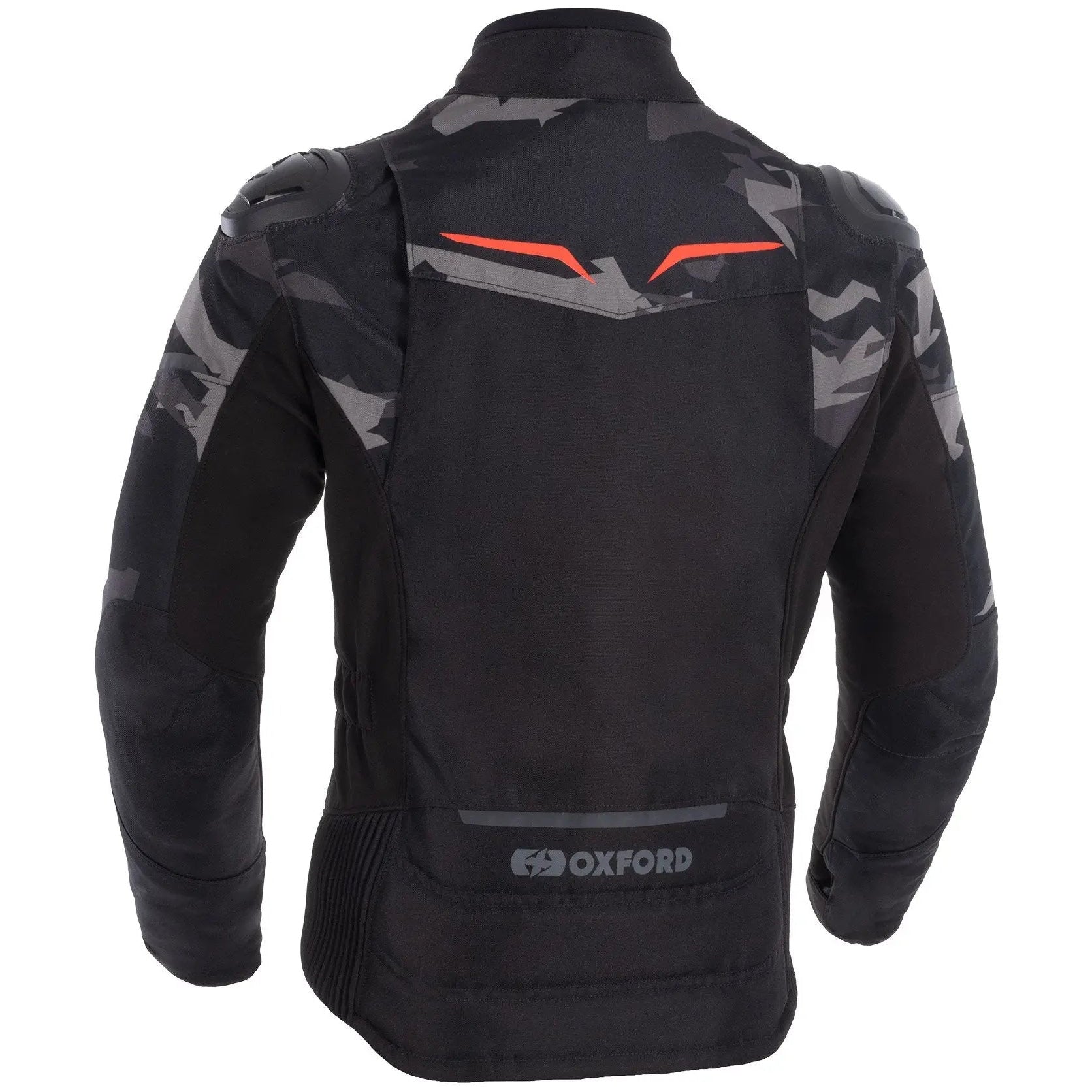 Oxford Omega 1.0 Dry2Dry Women's Waterproof Motorcycle Jacket Black / Camo / Red back product view