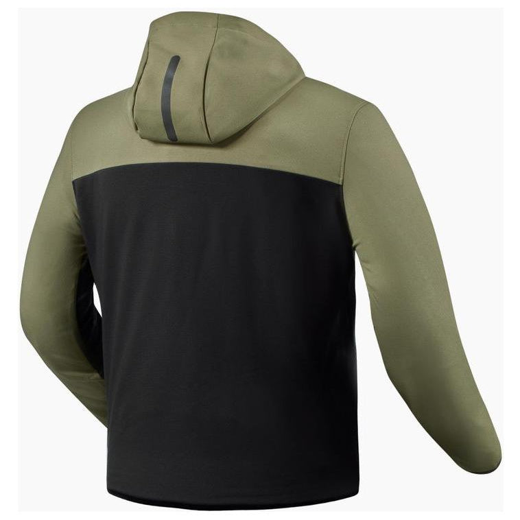 Revit Andon Protective Hoodie Black / Green jacket rear view on a white background