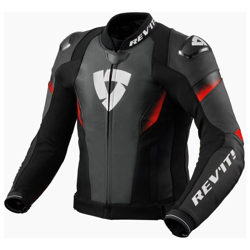 Revit Control Leather Jacket Black / Neon Red - front view
