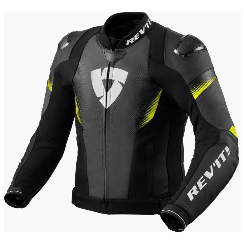 Revit Control Leather Jacket Black / Neon Yellow - front view