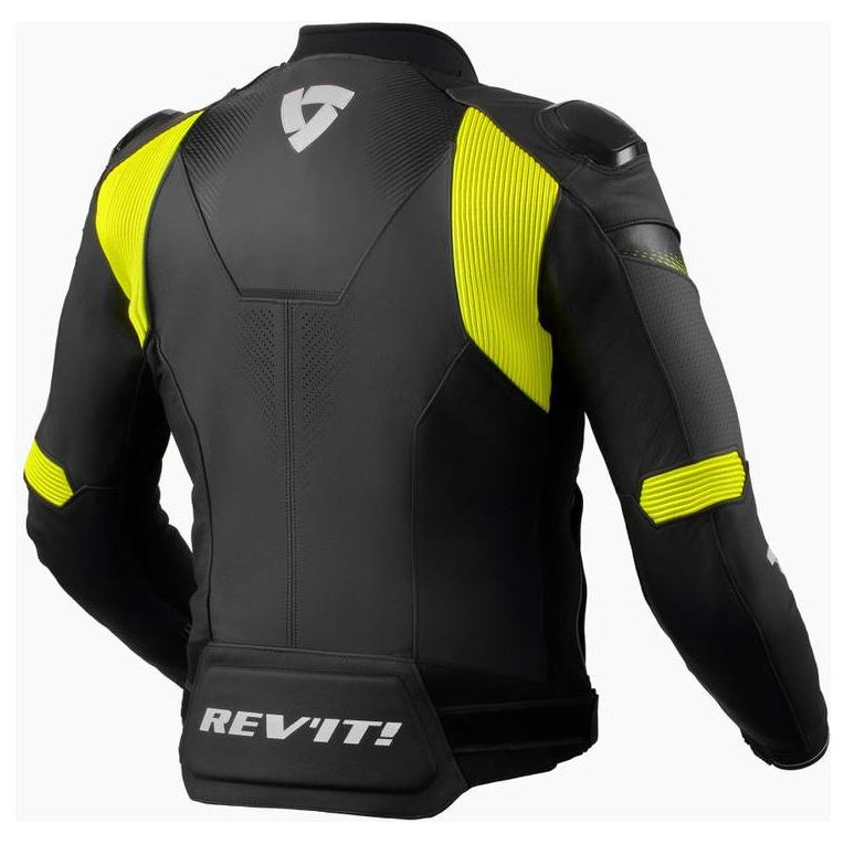Revit Control Leather Jacket Black / Neon Yellow - rear view