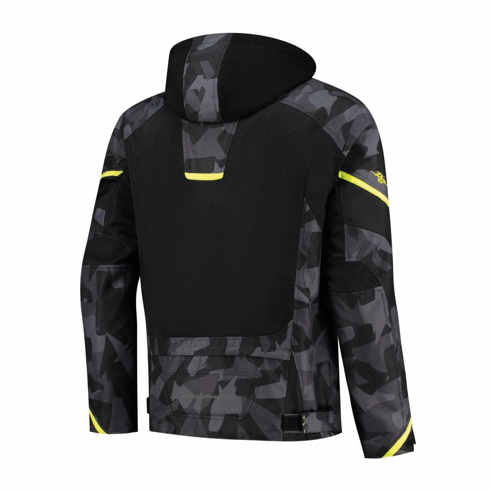 Rusty Stitches Carlo Textile Jacket Black / Camo / Fluo Yellow - FREE UK Delivery, FREE 365 Day Returns | Moto Central
