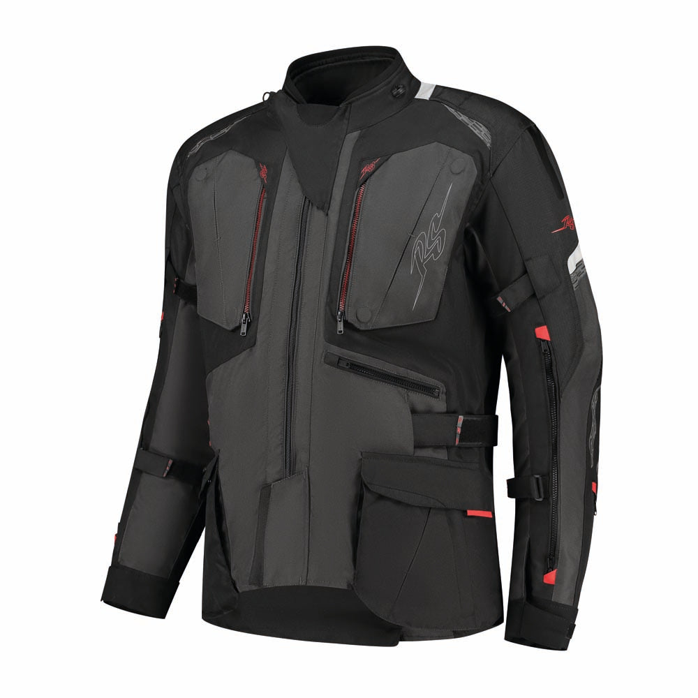 Rusty Stitches Cliff Textile Jacket Black / Grey / Red - FREE UK Delivery, FREE 365 Day Returns | Moto Central