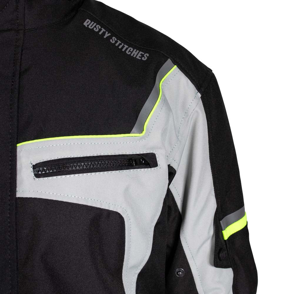 Rusty Stitches Luke Textile Jacket Black / Fluo Yellow - FREE UK Delivery, FREE 365 Day Returns | Moto Central
