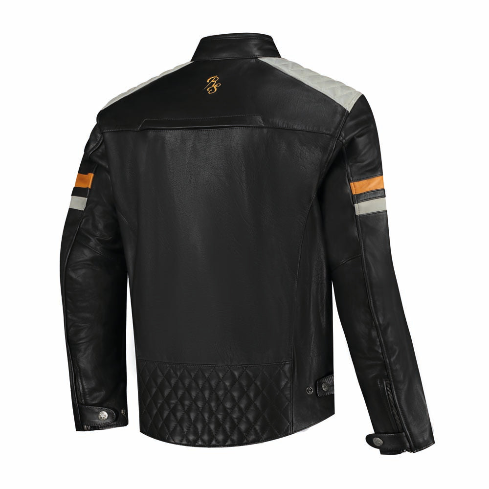 Rusty Stitches Jari V2 Leather Jacket Black / Light Grey / Gold - FREE UK Delivery, FREE 365 Day Returns | Moto Central