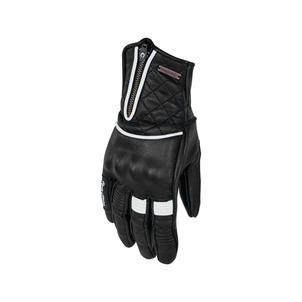 Rusty Stitches Lilly Ladies Leather Gloves Black / White - FREE UK Delivery, FREE 365 Day Returns | Moto Central