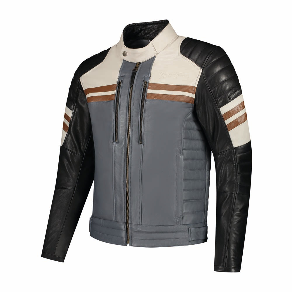 Rusty Stitches Steve Leather Jacket Black / Beige / Light Grey / Maroon - FREE UK Delivery, FREE 365 Day Returns | Moto Central