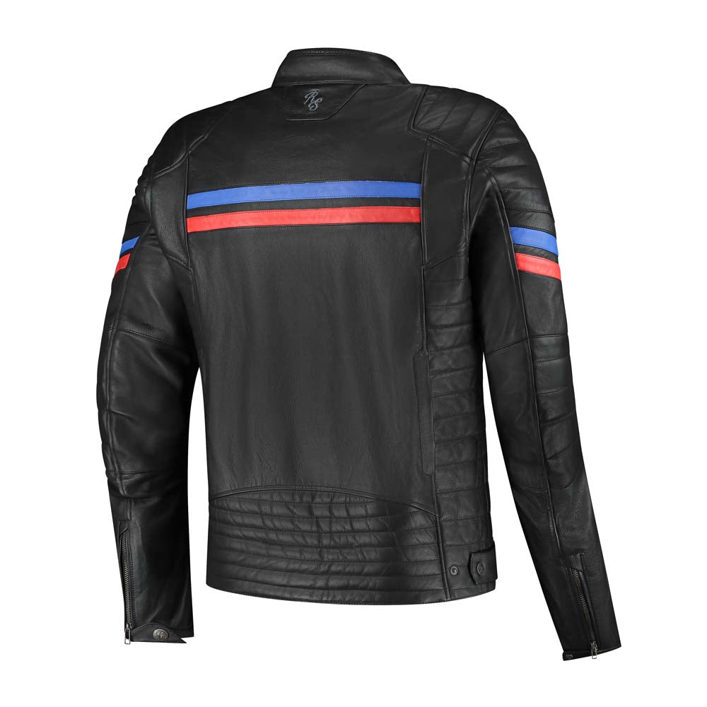Rusty Stitches Steve Leather Jacket Black / Red / Blue - FREE UK Delivery, FREE 365 Day Returns | Moto Central