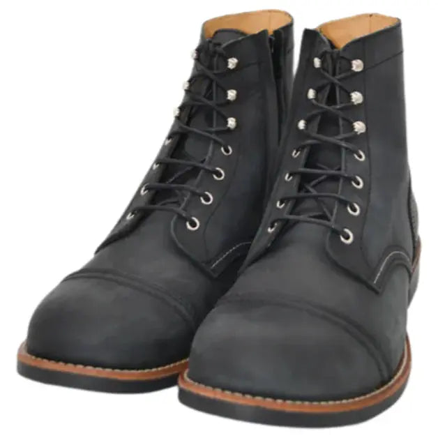 Rokker Moto Ranger Leather Boots Black – pair in front three-quarter view