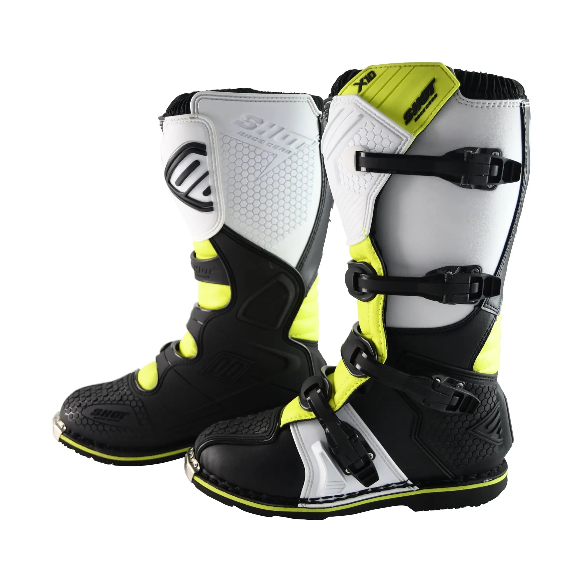 Shot X10 2.0 MX Boots Black / White / Yellow - FREE UK Shipping, FREE 365 Day Returns | Moto Central