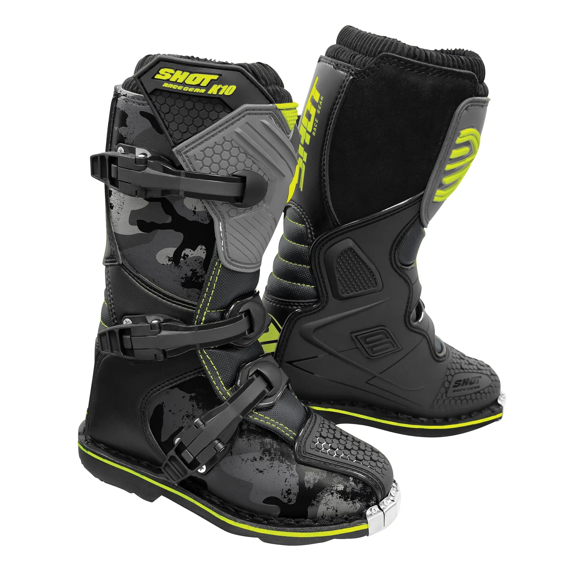 Shot K10 2.0 Kids MX Boots Black / Camo - FREE UK Shipping, FREE 365 Day Returns | Moto Central