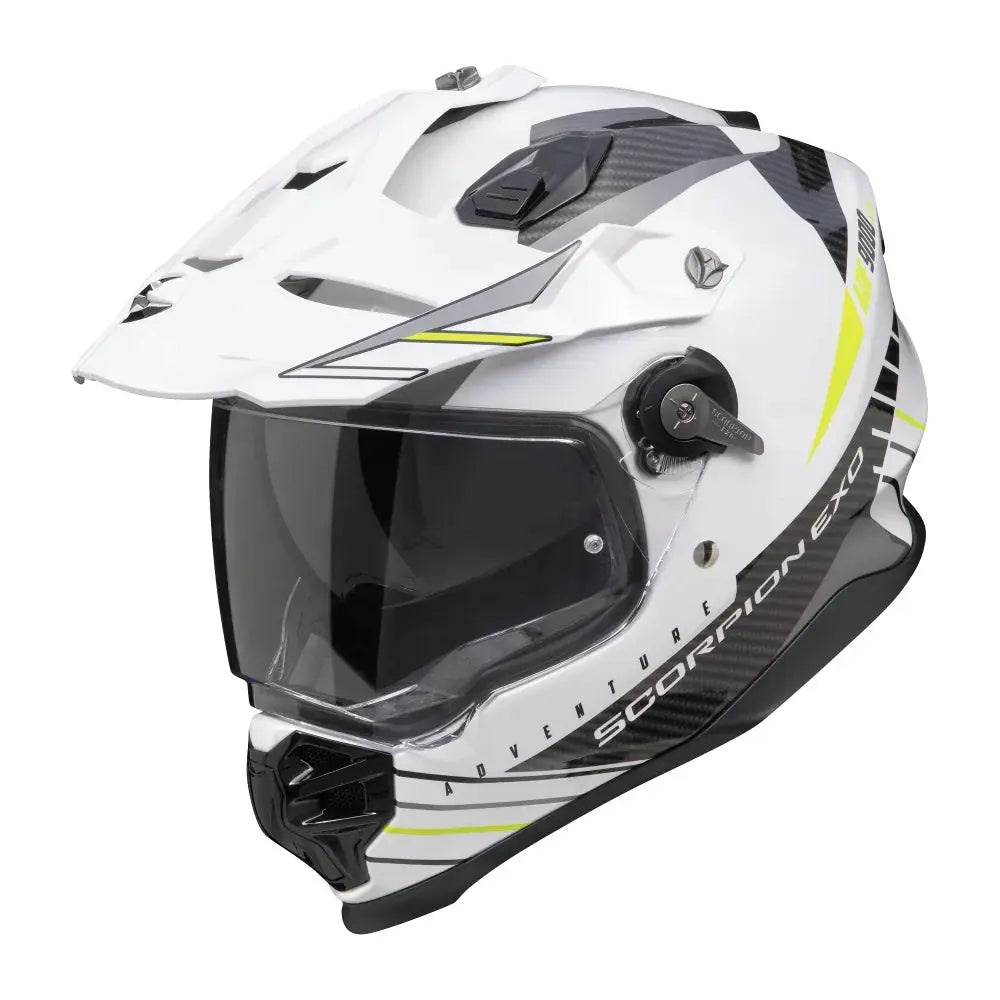 Scorpion ADF-9000 Feat Adventure White / Black / Yellow - FREE UK Shipping, FREE 365 Day Returns | Moto Central