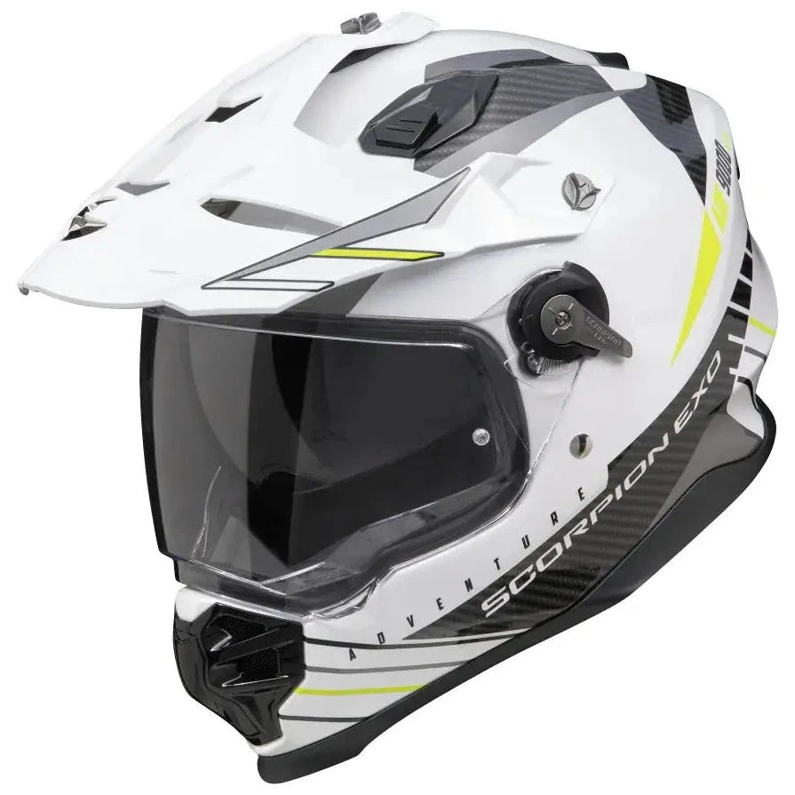 Scorpion ADF-9000 Feat Adventure White / Black / Yellow - three-quarter front view