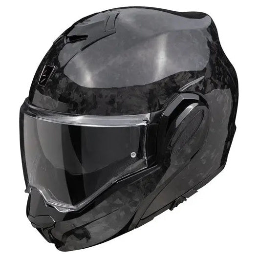 Scorpion EXO-Tech Evo Carbon Black — left-front three-quarter view