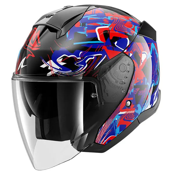 Shark Skwal Jet Pranz Black / Blue / Red - FREE UK Shipping, FREE 365 Day Returns | Moto Central