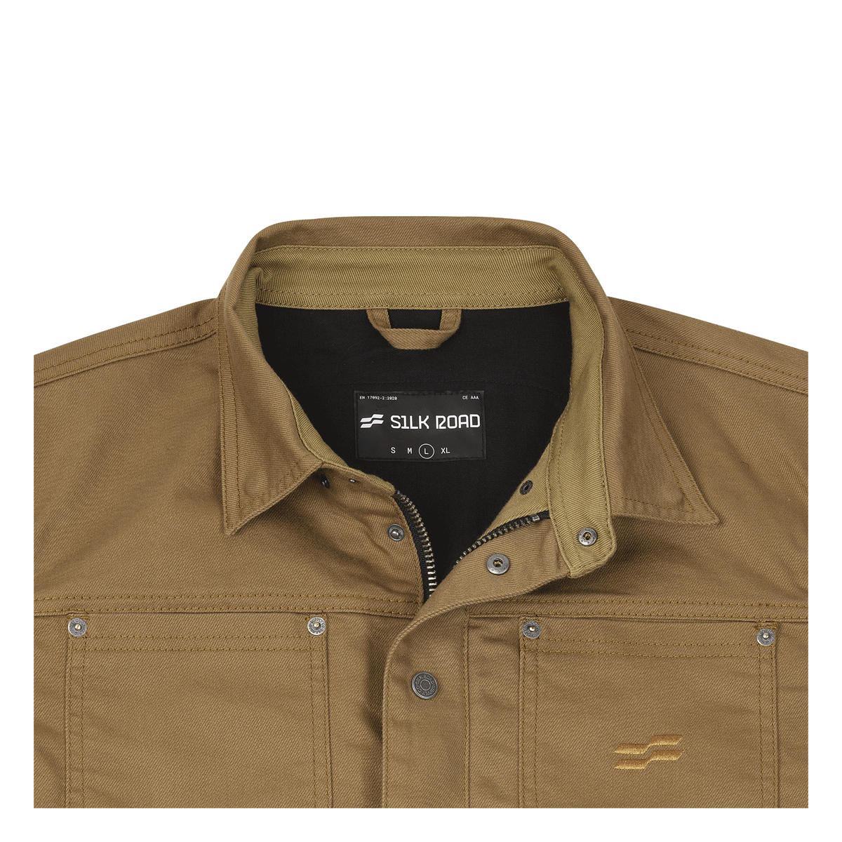 Silk Road Field Textile Jacket Desert Brown – collar detail