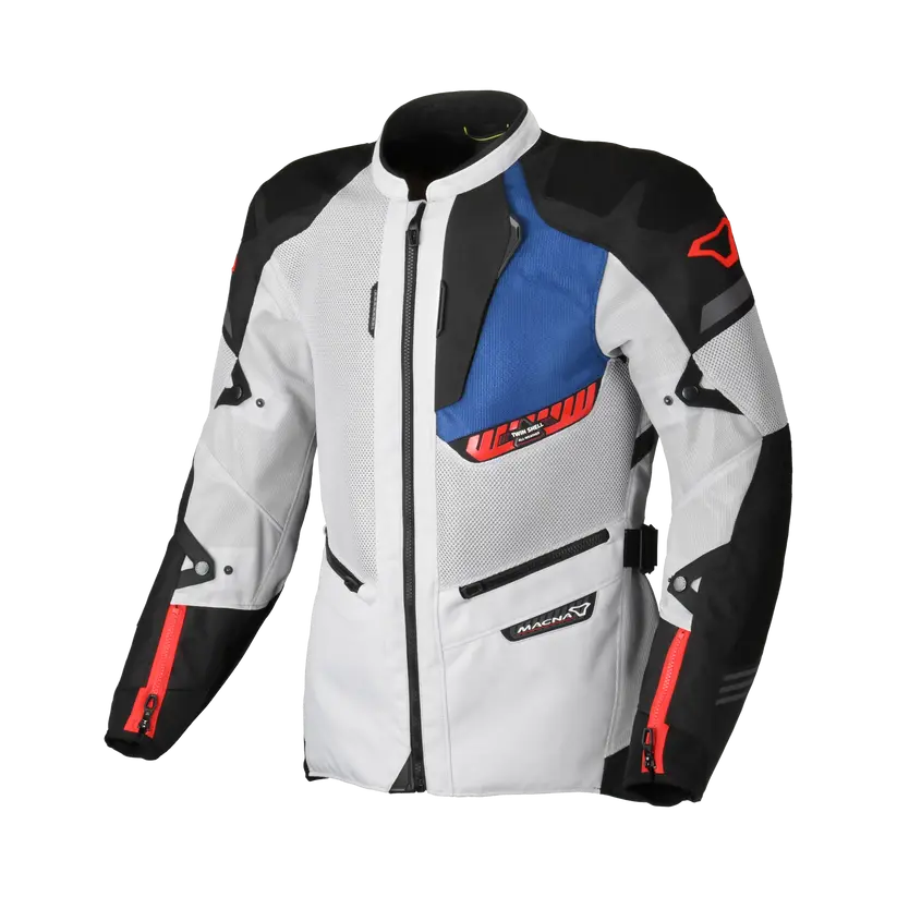 Macna Synchrone Textile Jacket Light Grey / Black / Blue - FREE UK Shipping, FREE 365 Day Returns | Moto Central