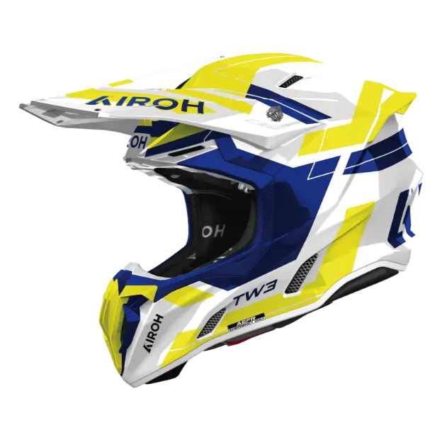 Airoh Twist 3 Dynasty Blue / Yellow off-road motorcycle helmet - three-quarter view