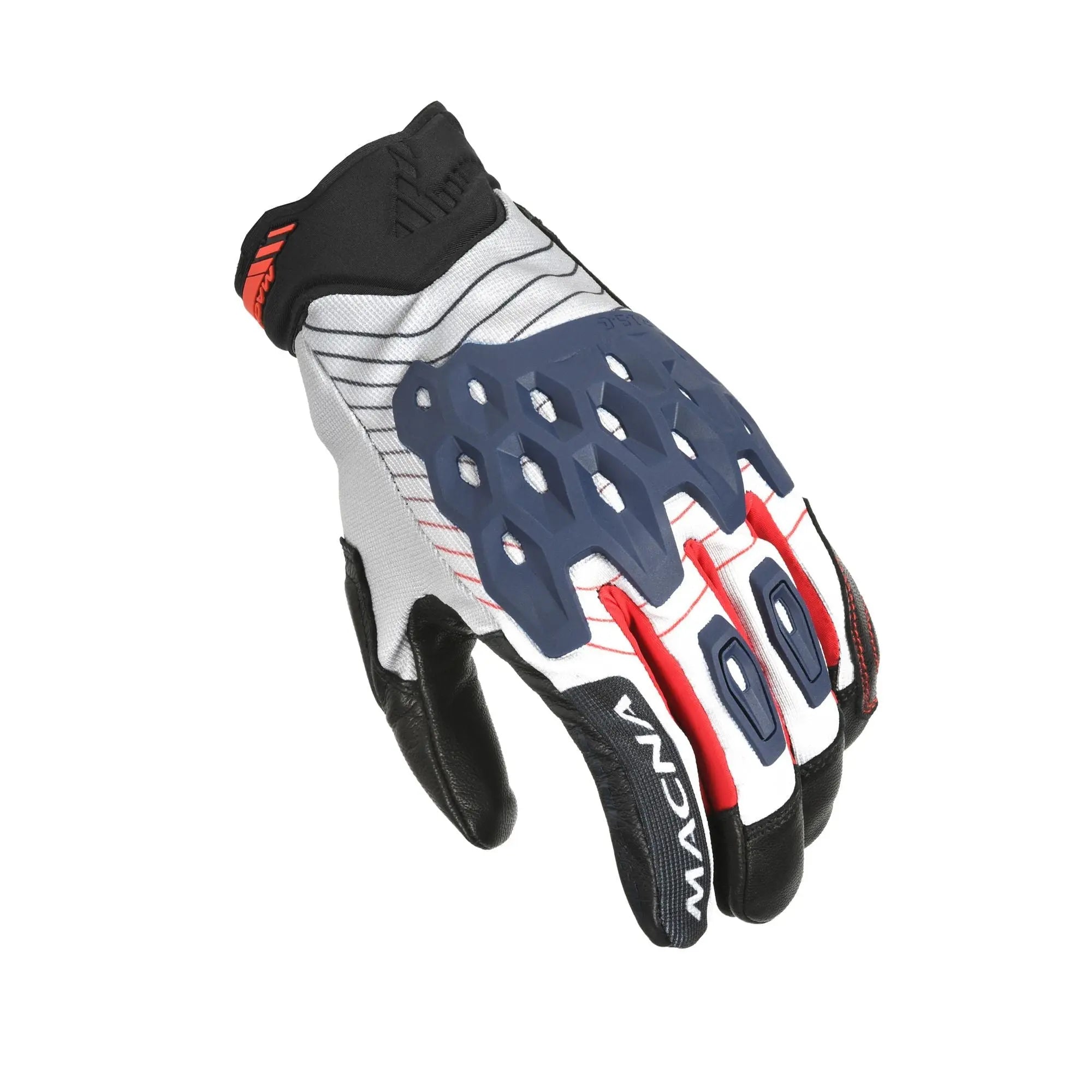 Macna Tanami Short Textile Gloves White / Blue / Red  - FREE UK Shipping, FREE 365 Day Returns | Moto Central