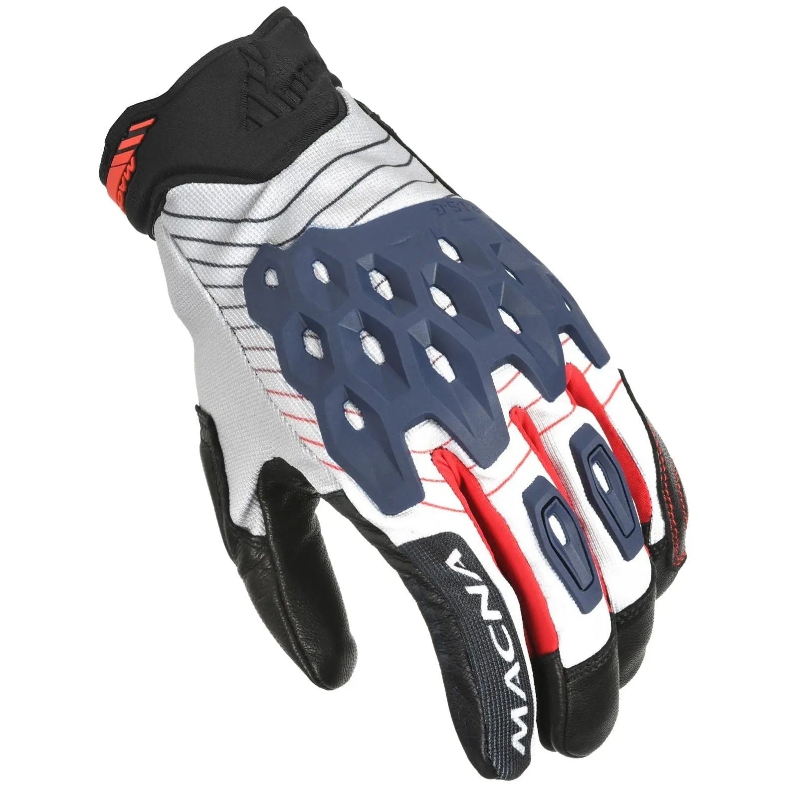 Macna Tanami Short Textile Gloves White / Blue / Red – knuckle view